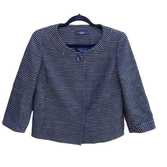 Talbots Blazer Cotton Collarless Scoop Neck Polka Dot Textured Black White 6 - Picture 2 of 12